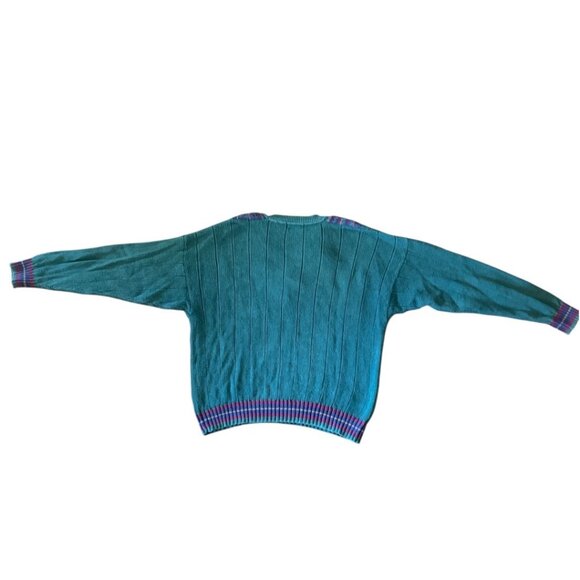 Vintage American Weekend Unisex Green V-Neck Cotton Knit Sweater XL - Picture 2 of 7